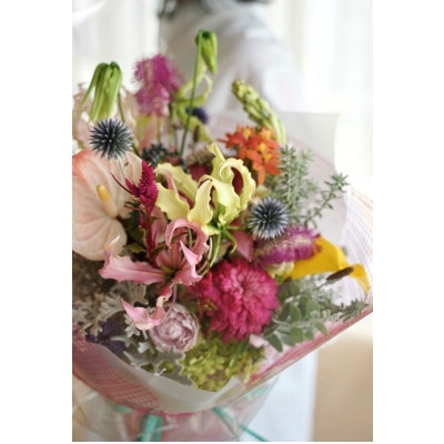 【毎月定期便】生花花束 ブーケL初回花瓶付【CG027】全6回