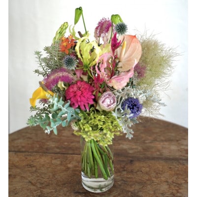 【毎月定期便】生花花束 ブーケL初回花瓶付【CG026】全12回