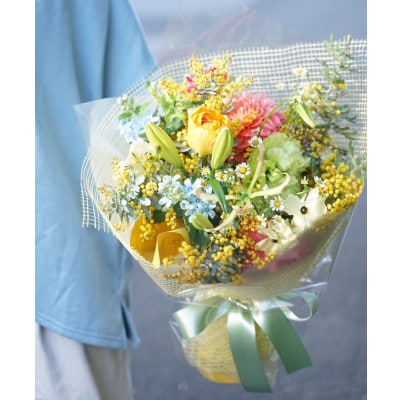 【毎月定期便】生花花束 ブーケL初回花瓶付【CG026】全12回