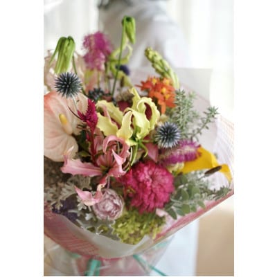 【毎月定期便】生花花束 ブーケL初回花瓶付【CG026】全12回