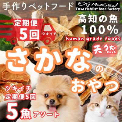 【毎月定期便】高知の魚100%魚のおやつわんにゃんペットフードおまかせ5種アソート犬猫用おやつ全5回