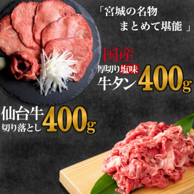 お肉の宮城県堪能セット 国産牛タン塩味400g　仙台牛切り落とし400g　計800g　