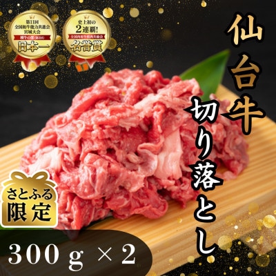 【さとふる限定】仙台牛切り落とし　300g×2パック(3～4人前)　小分け/簡易包装