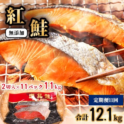 【毎月定期便】天然 紅鮭 切り身 1.1kg(2切入×11パック)全11回