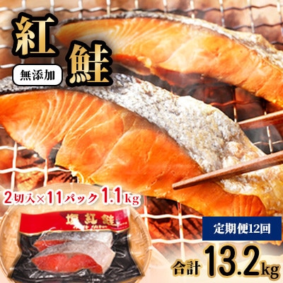 【毎月定期便】天然 紅鮭 切り身 1.1kg(2切入×11パック)全12回