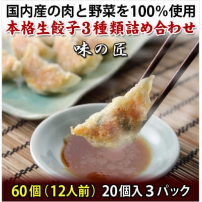 本格生餃子3種類詰め合わせ60個(12人前)　