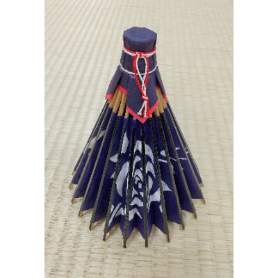 「切継模様和紙張ランプシェード(小、紺色、薔薇)」和傘の材料と製法の手作り