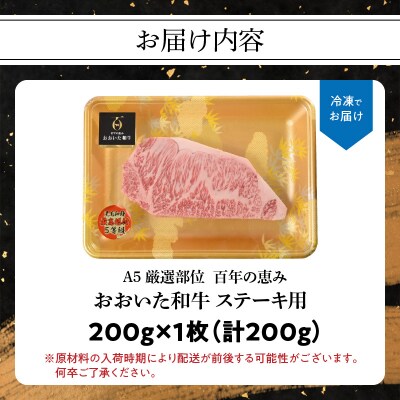 百年の恵み　おおいた和牛A5　ステーキ用【厳選部位】約200g_A01103