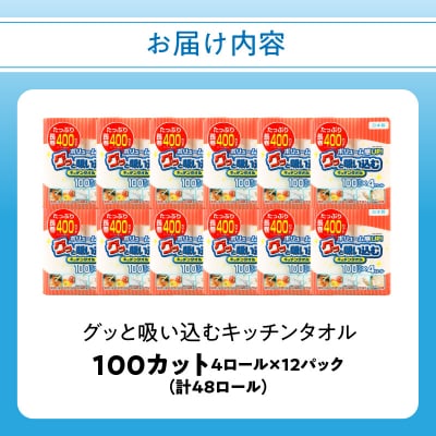 キッチンペーパー グッと吸い込むキッチンタオル100カット(4ロール×12パック)_R14030