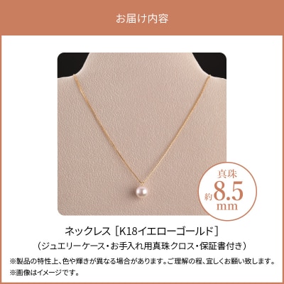 K18　あこや本真珠　パールネックレス　1珠　真珠8.5mm　イエローゴールド_T04001