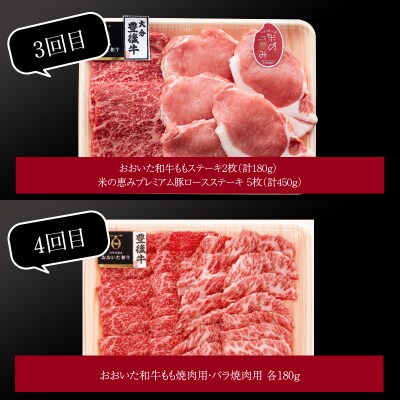 大分県産黒毛和牛(おおいた和牛)・米の恵みプレミアム豚 定期便 毎月6回お届け_A01081