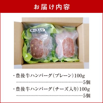 豊後牛ハンバーグ(プレーン・チーズ入り) 合計10個セット(合計約1kg)_A05065