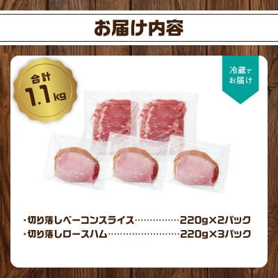 【訳あり】ロースハム・ベーコンセット(約220g×5P 計1.1kg)_A05076