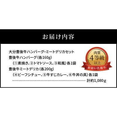 【お歳暮】大分豊後牛ハンバーグ・ミートデリカセット　約1,080g_A05052-O