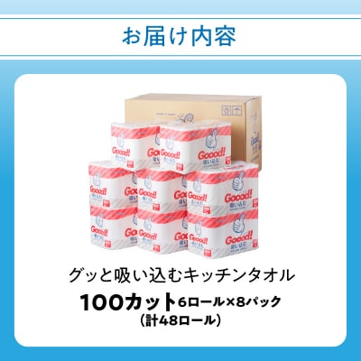 グッと吸い込むキッチンタオル100カット(6ロール×8パック)(キッチンペーパー)_R18003