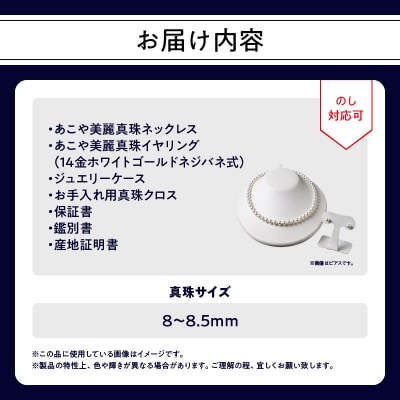 あこや美麗真珠ネックレス&イヤリング 8～8.5mm 全長約45cm_T04010-E