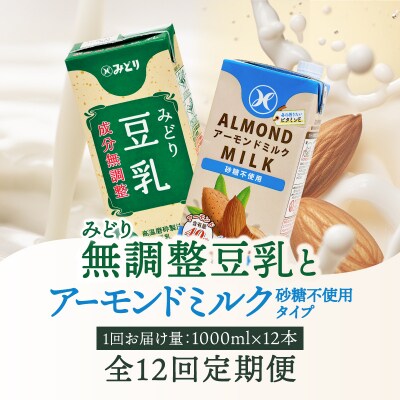 【毎月配送】みどり豆乳+みどりアーモンドミルク 毎月交互に12回お届け定期便_T10097