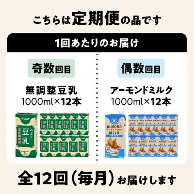 【毎月配送】みどり豆乳+みどりアーモンドミルク 毎月交互に12回お届け定期便_T10097