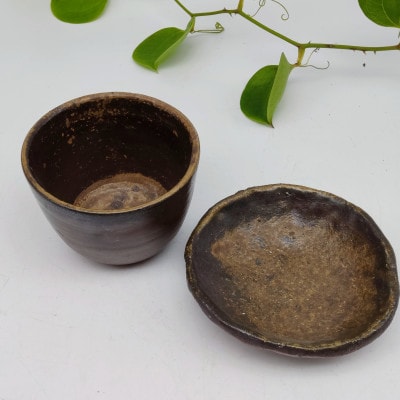 備前焼手びねり小皿と小カップセット(登り窯焼成)