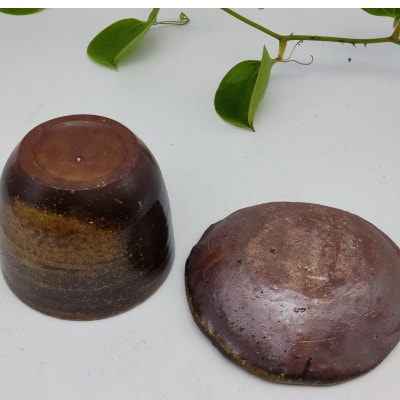 備前焼手びねり小皿と小カップセット(登り窯焼成)