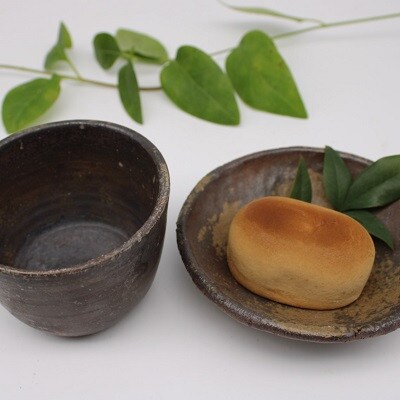 備前焼手びねり小皿とカップセット2(登り窯)