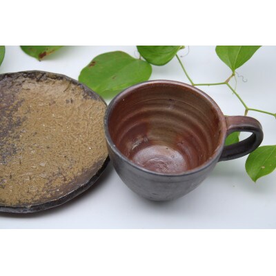 備前焼コーヒーカップセット・石目皿(登り窯)