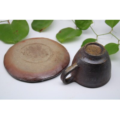 備前焼コーヒーカップセット・石目皿(登り窯)