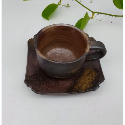 備前焼コーヒーカップセット切り込み皿(登り窯)