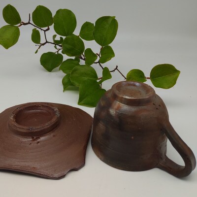 備前焼コーヒーカップセット切り込み皿(登り窯)
