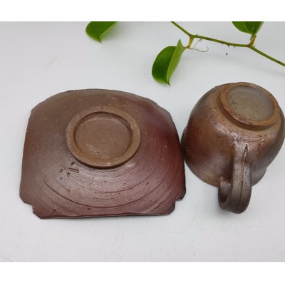 備前焼コーヒーカップセット切り込み皿(登り窯)