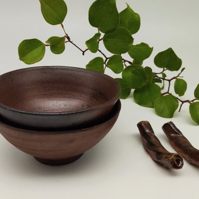 備前焼飯茶碗・箸置き2個セット(登り窯)