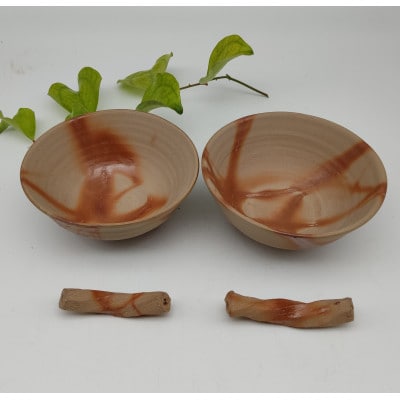 備前焼ヒダスキ飯茶碗、箸置き2個セット