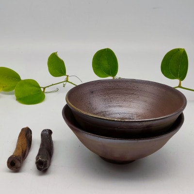 備前焼大飯茶碗・箸置き2個セット(登り窯)