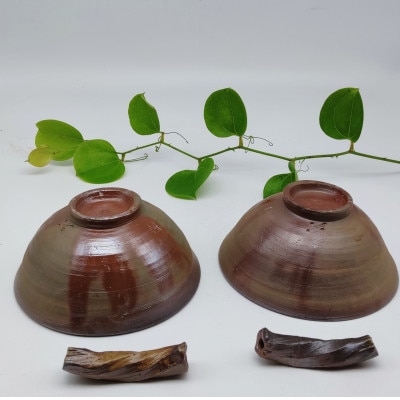 備前焼大飯茶碗・箸置き2個セット(登り窯)