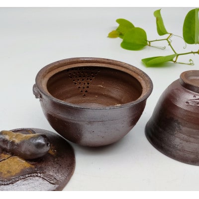 備前焼瓢宝瓶と煎茶碗1個セット(登り窯)