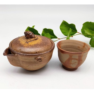 備前焼宝瓶と煎茶碗1個セット(宝瓶は登窯)