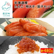 丸鮮道場水産 北海道産 たらこ・明太子・筋子のセット(計480g)MC65