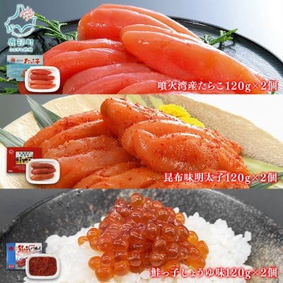 丸鮮道場水産 北海道産 たらこ・明太子・筋子 120g×各2個(計720g) MC077-5