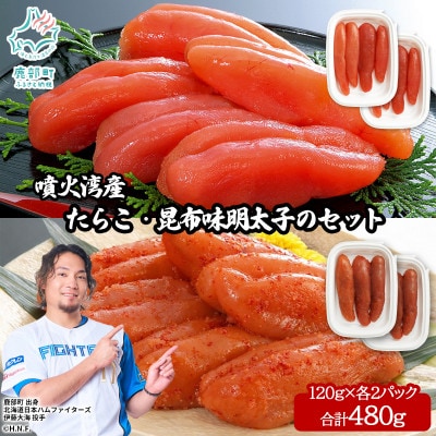 丸鮮道場水産 噴火湾産たらこと北海道の昆布味明太子 計480g MC183