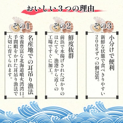 北海道噴火湾湾口産 お刺身用 ほたて貝柱 800g (200g×4袋) 2年貝 KS22-3