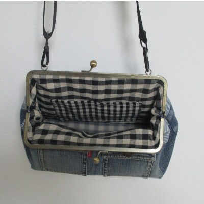 手作り　デニムカジュアルリメイクがま口バッグ　08