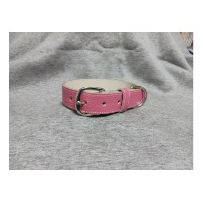 ペット用品(首輪) 牛革シボ型押しラメカラー・ピンク首輪#24