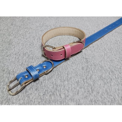 ペット用品(首輪) 牛革シボ型押しラメカラー・ブルー首輪#24