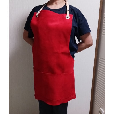 BBQ用牛革ベロア(スエード)エプロン・アカ