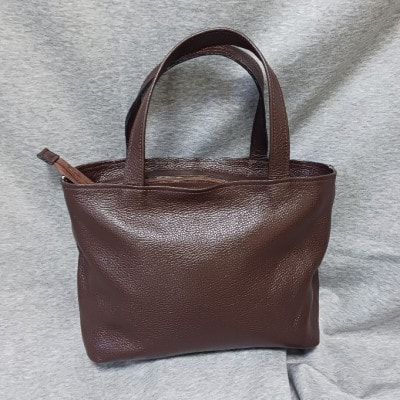 シュリンクレザー本革手提げバッグ・ブラウン