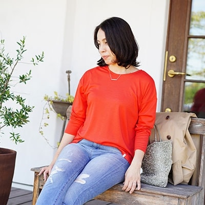 エクストラファインメリノウール100% 2WAY長袖Tシャツ レッド F-117