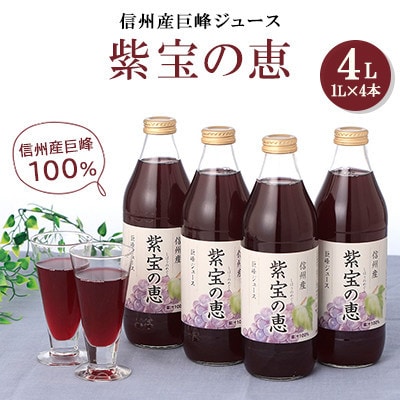 【毎月定期便】信州産巨峰ジュース　紫宝の恵　1,000ml×4本全3回