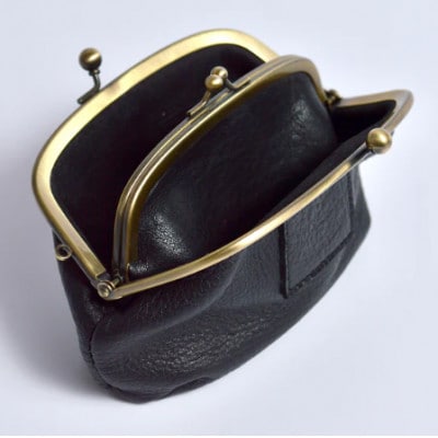 信州鹿革:親子がま口財布 /ブラック