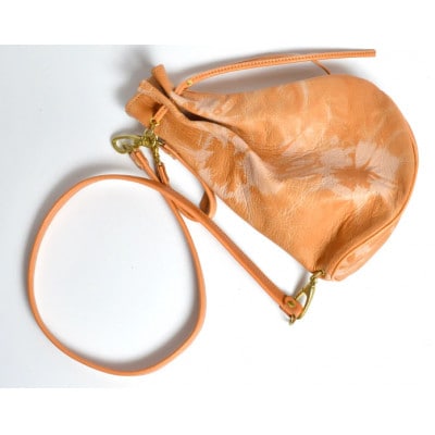 信州鹿革:杏染革 巾着ショルダーバッグ KHB-100