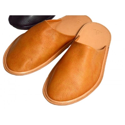 信州鹿革:ルームスリッパ　キャメル / Sサイズ(約22cm～25cm)| 本革スリッパ レザー